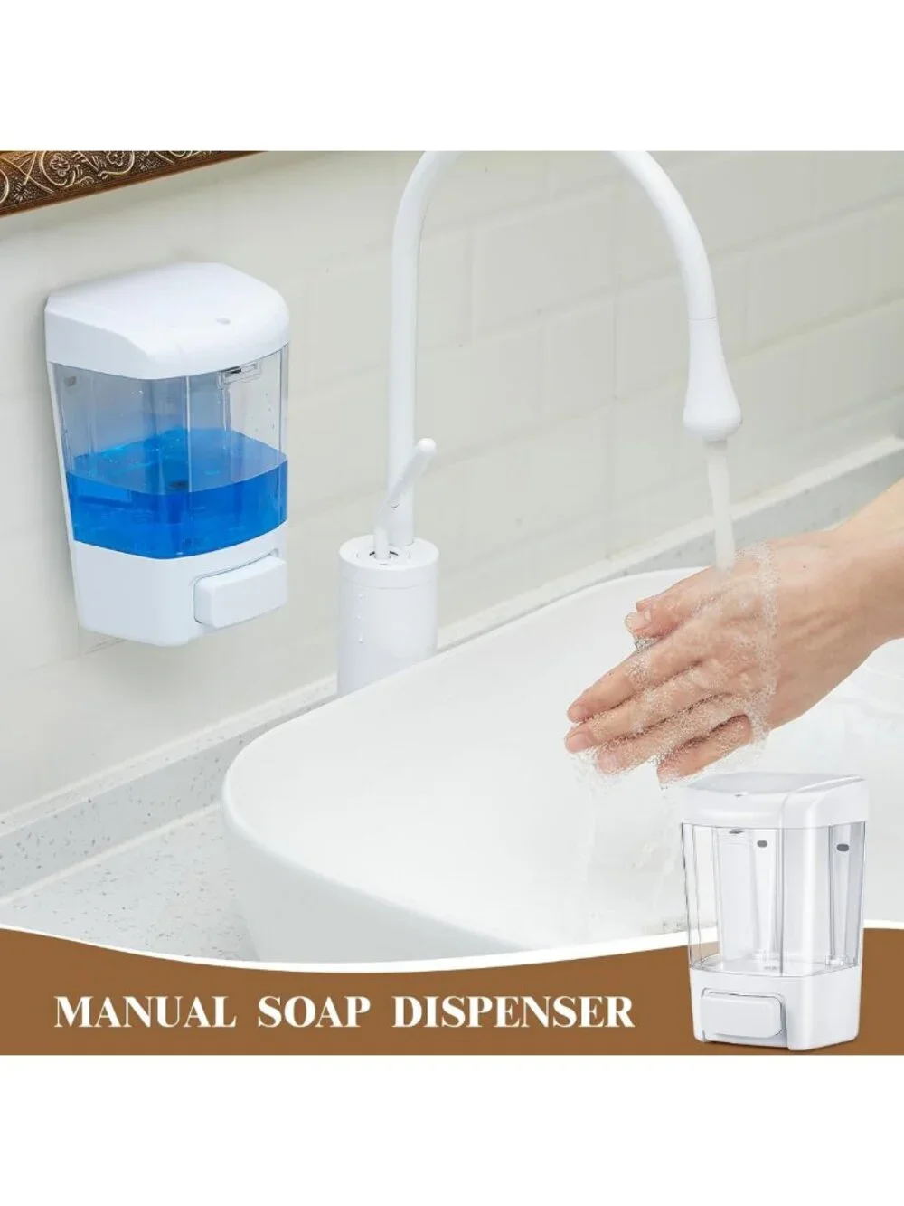 6 Pcs Wall Mounted Soap Dispenser Set, 27 Oz, Stylish White Bathroom Organizer
